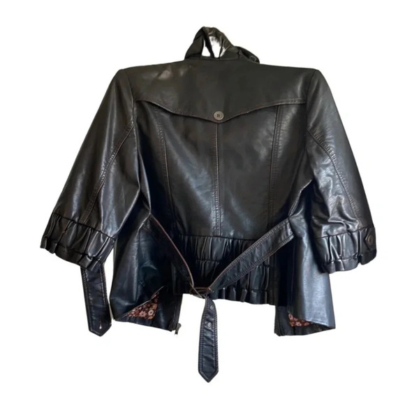 Solitaire by Ravi Khosla Brown Faux Leather Moto Jacket Size Medium - Picture 2 of 7